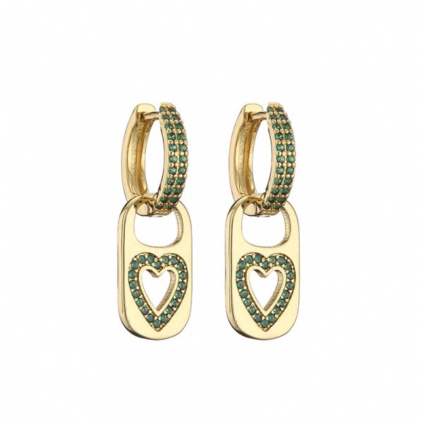 OEM Rainbow Heart Gold Pendant CZ Gold Plated Hoop Earrings