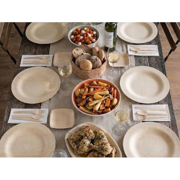 Natural Round Disposable leaf Bamboo Plates Bulk For Catering Microwavable