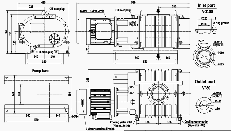 BSJ300L Pompes à vide de renforcement des racines en alliage d'aluminium 1000 m3/h 3,7 kW