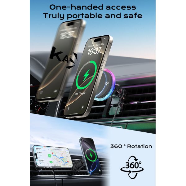 15W de carga rápida montaje magnético para automóviles con ventilador de enfriamiento silencioso y luz estelar para automóviles