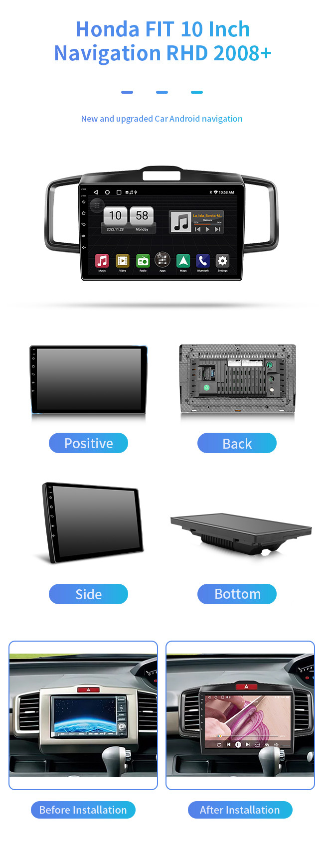 Для навигации автомобиля Bluetooth тахографа ПРИГОНКИ RHD 2008+ 4G Wifi Carplay Hd Honda