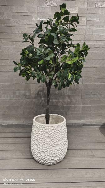 Pebble  Shaped Protrusion Pattern White Clean Cylindrical Shape Fiber Clay Planter