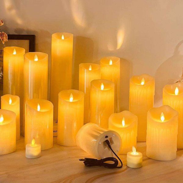 Ivory White Battery Operated Safe Eco-friendly 3d Flame Flickering Cylindrical Pillar LED Light Candles for Home Decor Diwali