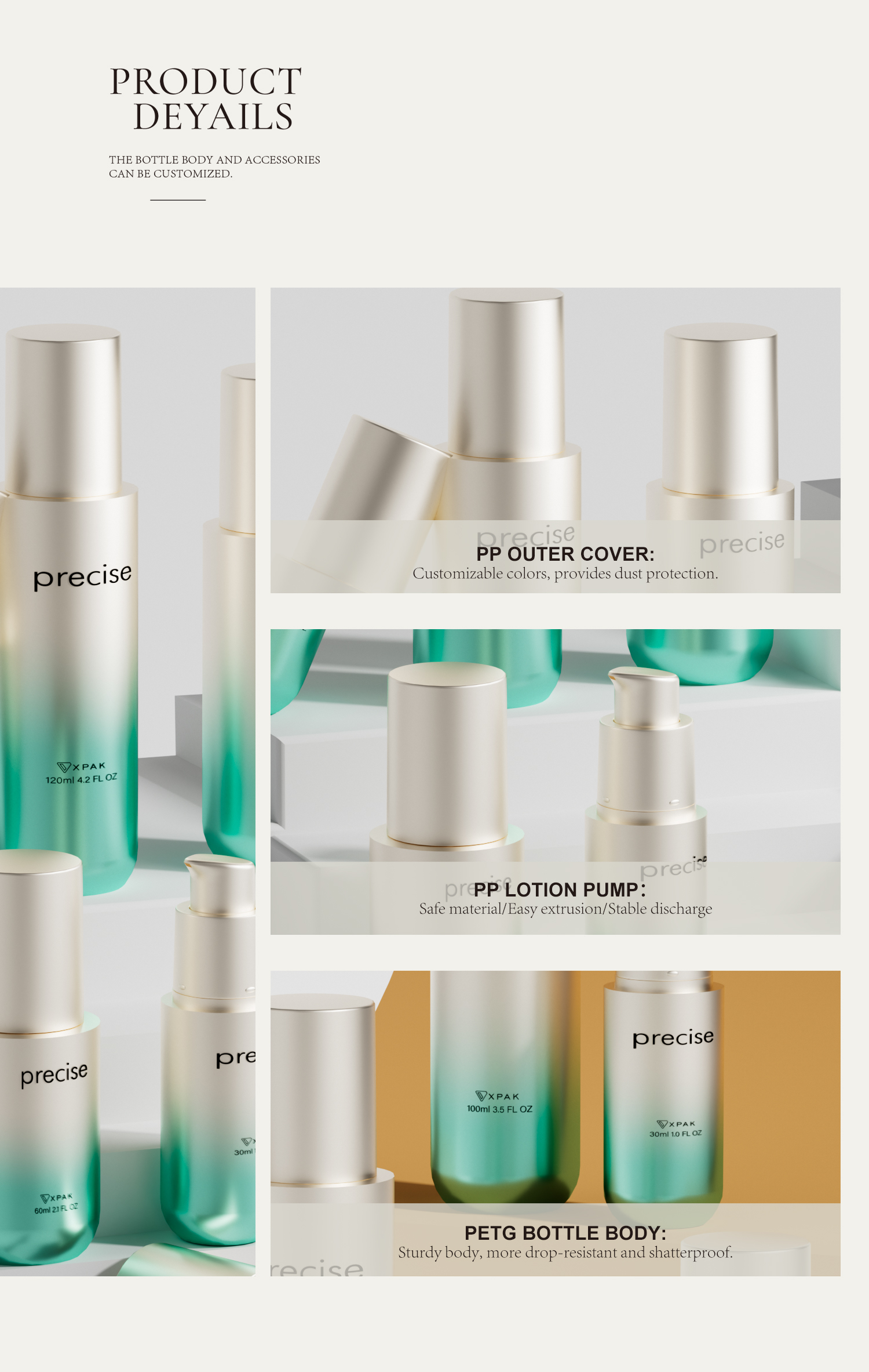 Custom 30/60/80/100/120 PET Cosmetic Plastic Bottles White Lotion Bottle