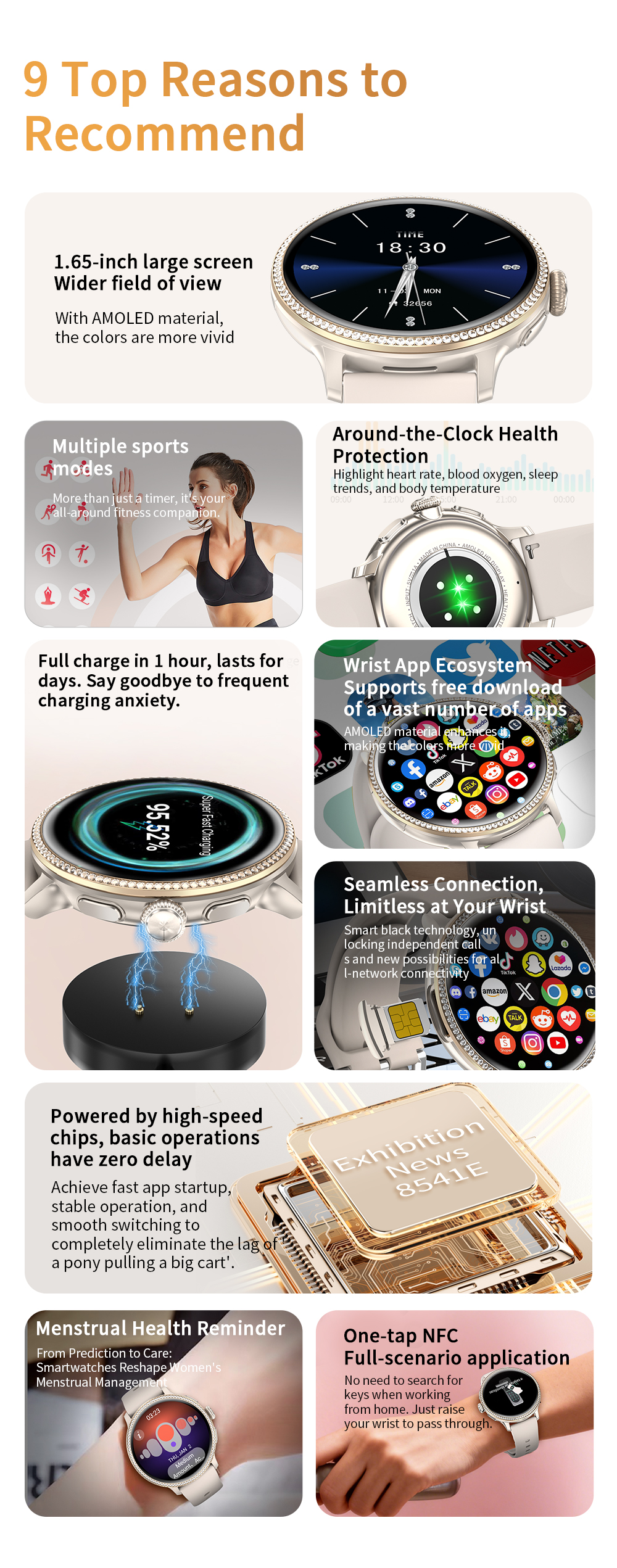 H80 4G Android Women Smart Watch AMOLED Display 3GB+32GB Storage NFC SIM Card Video Call IP68 Waterproof AI Voice Assistant