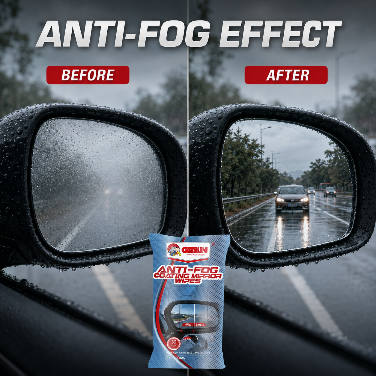 GETSUN 30 Count Anti Fog Coating Wipes for Car Side Mirrors