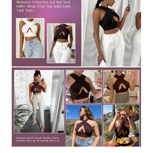 Sexy Women's Crisscross Halter Tank Tops Solid Color Sleeveless Cutout Front Wrap Crop Top bra
