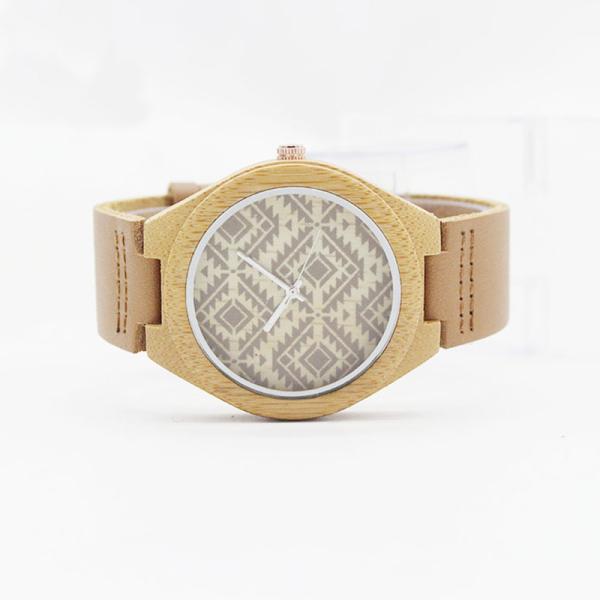 OEM Logo Unisex Bamboo Wrist Watch Leather Belt Watches For Mens