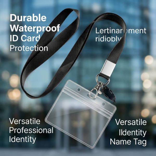 Safe Credit Card Holder Durable Waterproof PVC Card ID Badge Holder Letter Pattern Featuring Breakaway Lanyard for Ladies