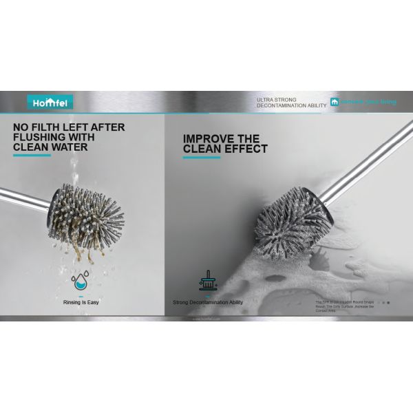 Bathroom Round TPR Toilet Bowl Cleaning Brush With Holder Free Standing