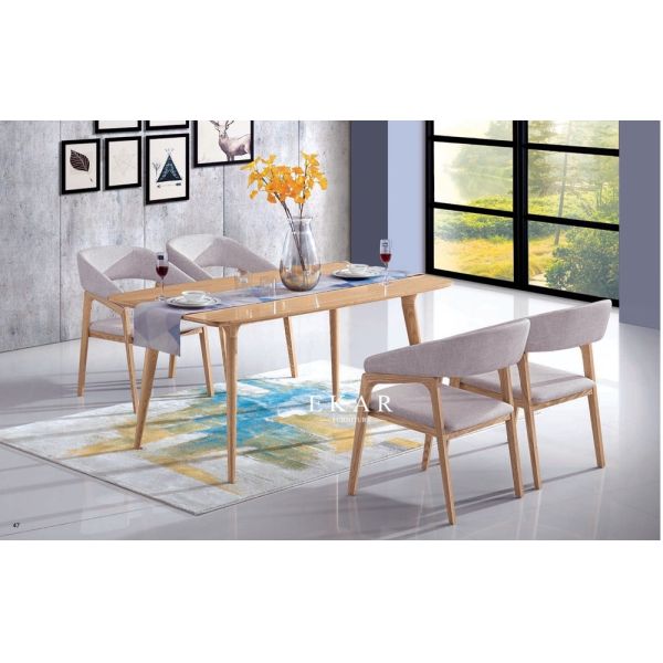 Upholstered Modern Natural Ash Wood Dining Room Chair Armrest