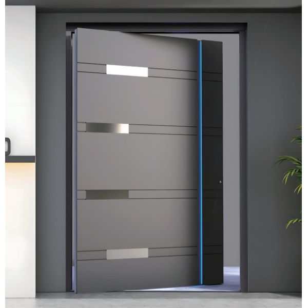 Puerta de entrada de aleación de aluminio con pernoctación personalizada Puerta giratoria de vidrio de trabajo pesado