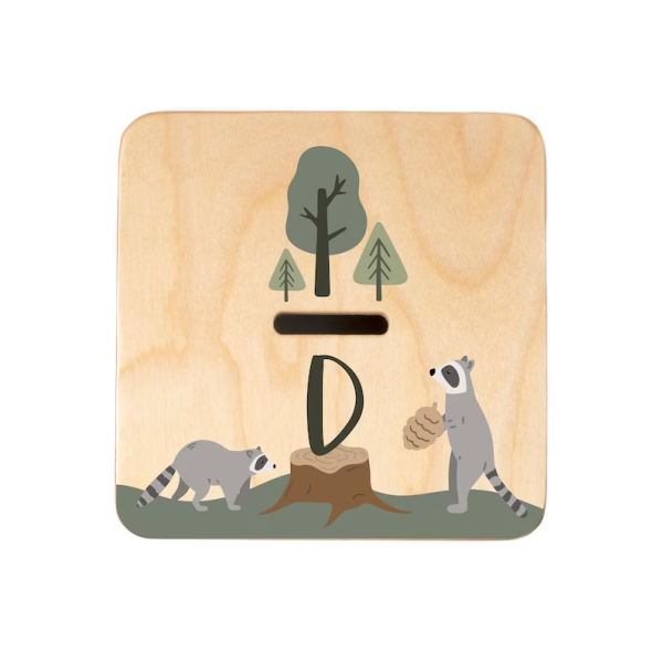 Wooden Piggy Bank in Plain Color with Customizable Woodland Animals Design