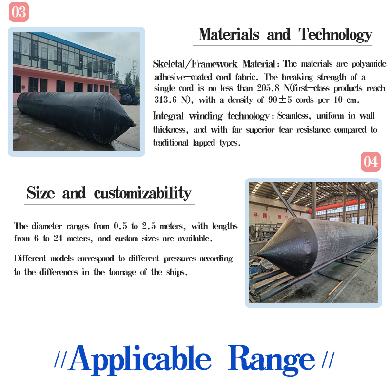 High Quality CCS-Certified Rubber Inflatable Lifting Marine Ship Airbag Factory-Priced Launching Salvage Airbags for Boats
