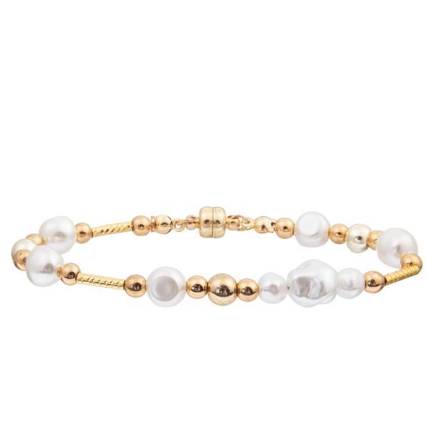 Freshwater Pearl Bracelet Set With 4 Colors Crystal Faceted Beads Magnetic Buckle