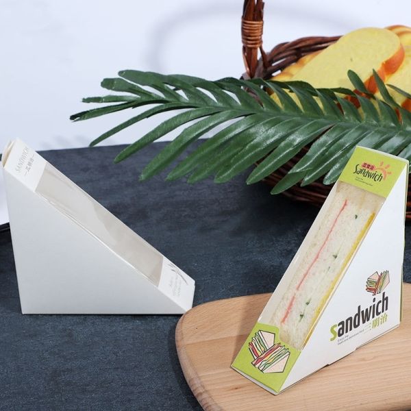 OEM Triangular Transparent Window Breakfast Bread Dessert Packaging Sandwich Paper Box