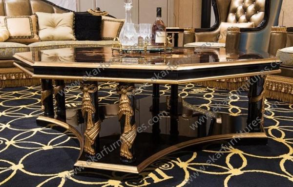 Luxury Royal Antique Gold Square Wooden Shenzhen hand carved Coffee Tables AT-301