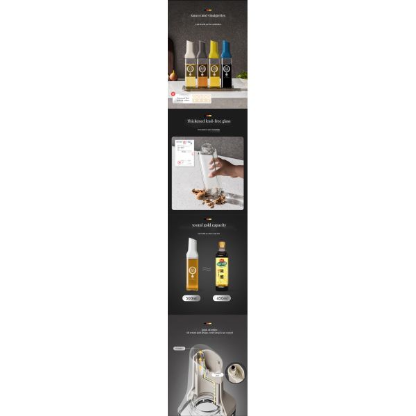 500ml Capacity Glass Kitchen Oil and Vinegar Bottle with Stylish Leak-Proof Dispenser