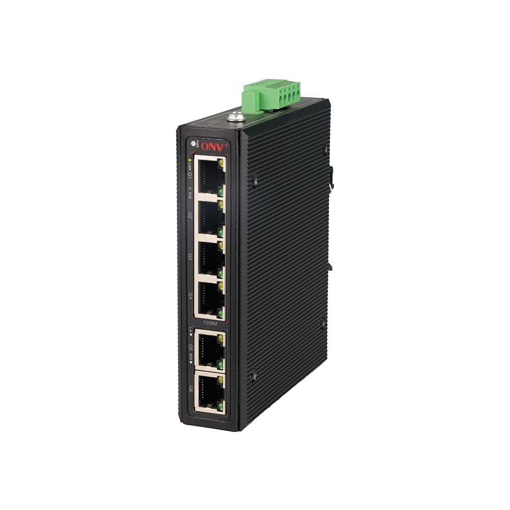 6-port Gigabit Industrial PoE Switch with 30W per Port and DIN Rail Mountable