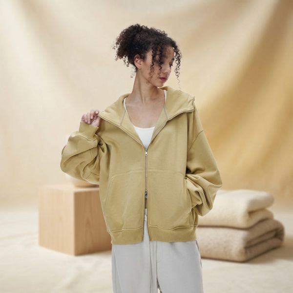 Customized ODM Unisex Curved Sleeve Embroidered Print Knitted Boxy Hoodie Spring 2025 Zipper-Up Windproof Breathable Jacket