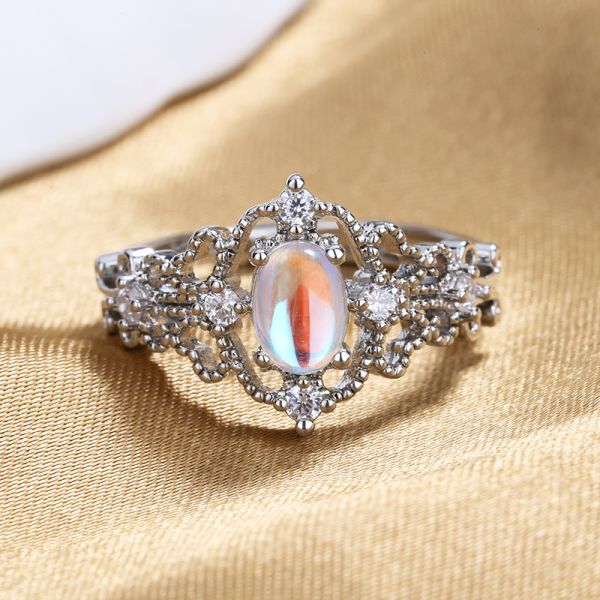 Adjustable Moonstone Personalized Silver Ring Nickel Free