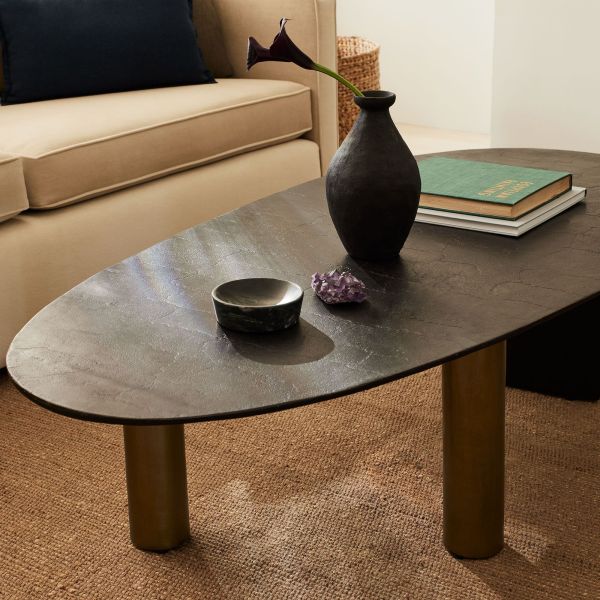 Modern Metal Top glass Oval Coffee Table Brown With Stainless Steel Legs