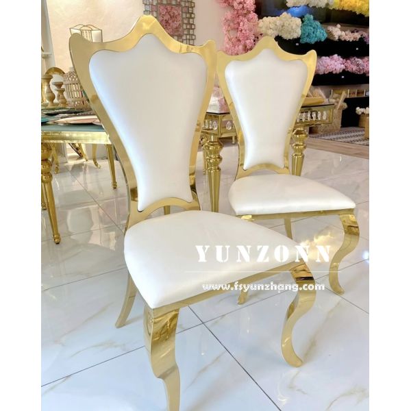 Wholesale Cheap Pricer White Pu Leather Gold Stainless Steel High Back Hotel Wedding Chair