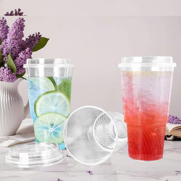 PP素材 108口径 1000ml 炎型 ミルクティー用 プラスチックカップ メーカー ロゴカスタマイズ可能