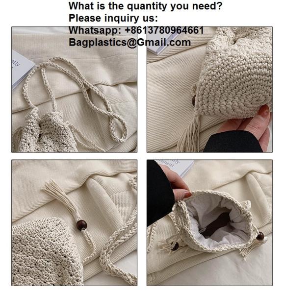 Hot Sale Women Hollow Out Crochet Knit Summer Handbags Straw Woven Portable Raffia Beach Holiday Tote Bag Raffia Paper Rope Crochet Straw Bag for Seaside Vacation Trips Shopping and Shopping