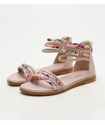 BS136 Flat Roman Shoes 2021 New Ladies Fashion Casual Sandals Vacation Travel Floral Cloth Beach Women'S Shoes Sandals B