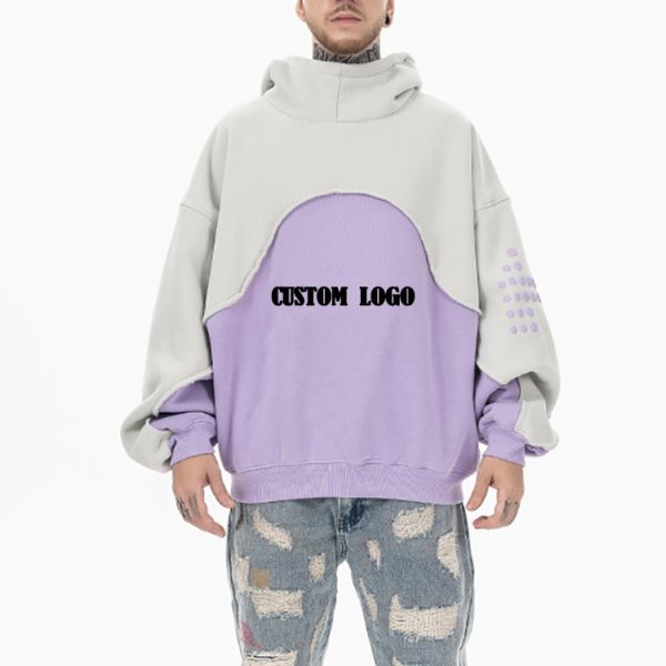 Puff Print Men'S Two Tone Hoodie High Weight Warm Fleece Pullover Hoodie Drop Shoulder