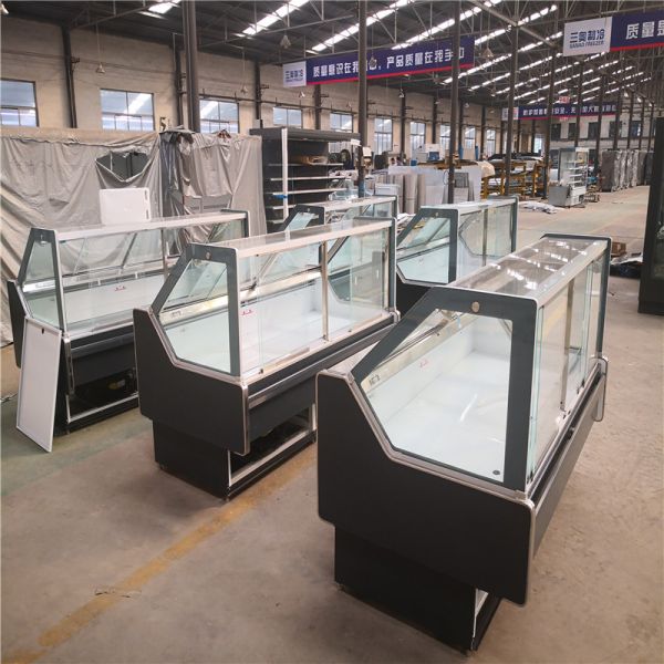 Supermarket Cooked Food Display Refrigerator Curved Glass Deli Case With Sliding Door