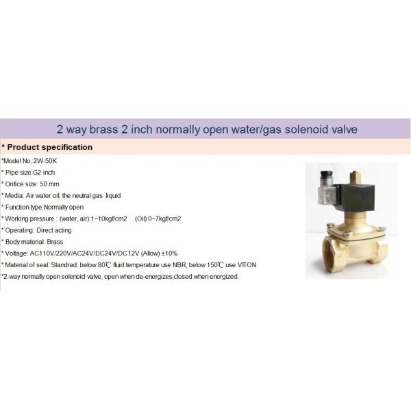 2W-50K pilot operating 2 inch brass water solenoid valve 220VAC
