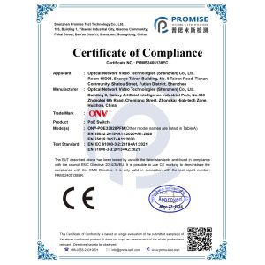 Optical Network Video Technologies (Shenzhen) Co., Ltd. Certifications