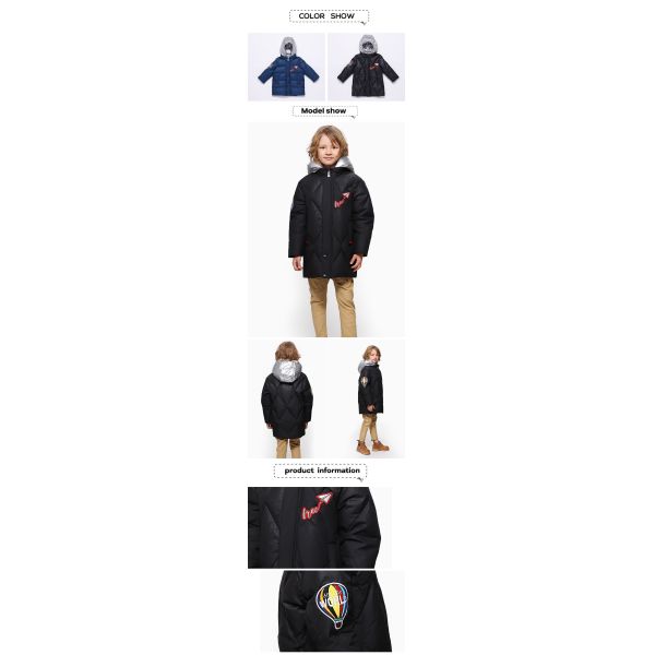 Wholesale Insulated Boutique Clothing Long Stylish Kids Winter Black Puffer Boys Hooded Jacket