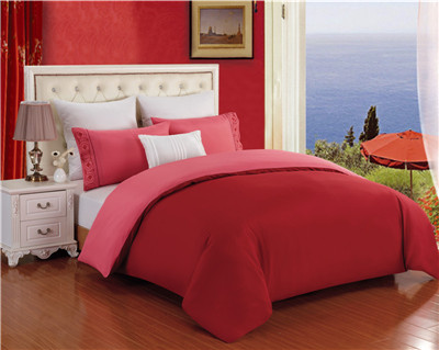 Polyester Cotton Bedding Set 4pcs Duvet Cover Set Solid Duvet cover Fitted Sheet Embroidered Pillow