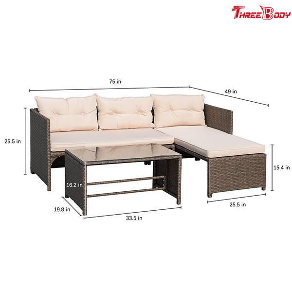 3 Pieces Rattan Sectional Outdoor Lounge Sofa Sets Clearance UV Resistant