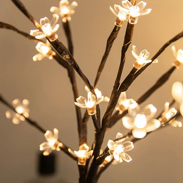 Indoor 36cm 24 Bulbs Battery Christmas Star Home Decor Led Cherry Flower Tabletop Bonsai Tree Fairy Light