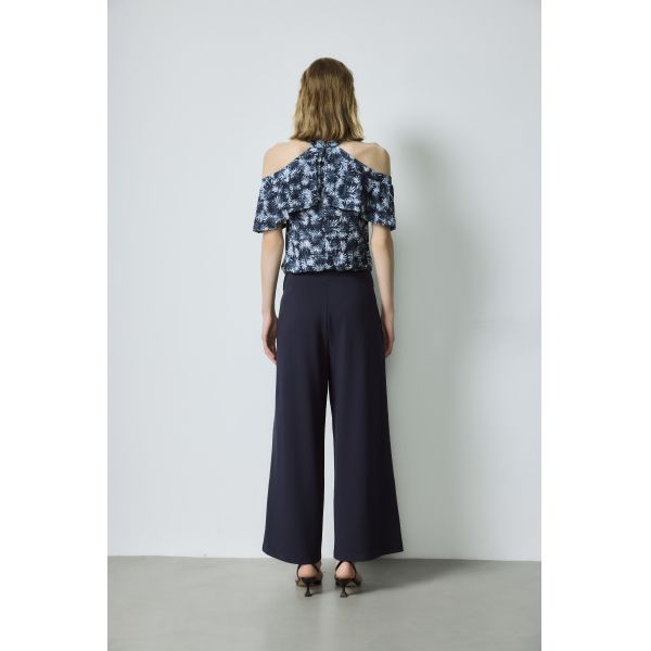 Printed Off Shoulder Neckline Top Customization Black Wide Leg Pant Set