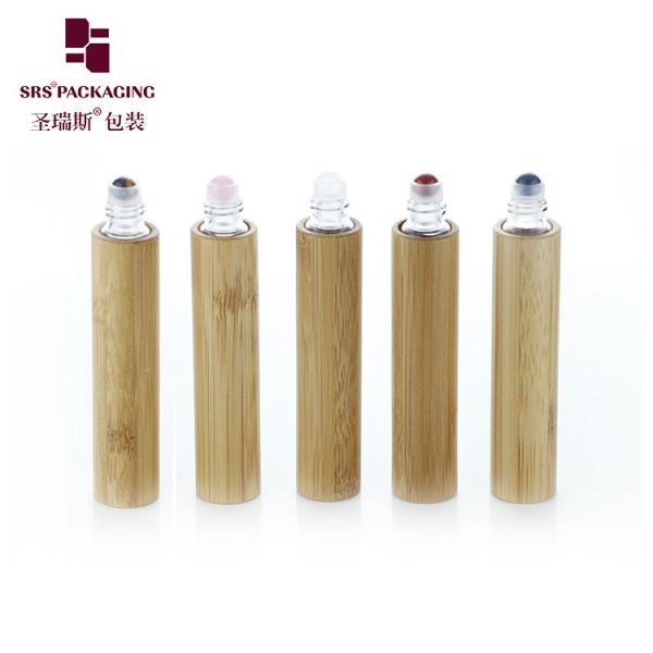 BG(GEM)-10ML Empty Oraganic Bamboo Container For Herbal Extracts With White PE Insert Housing With Jade Gemstone Ball