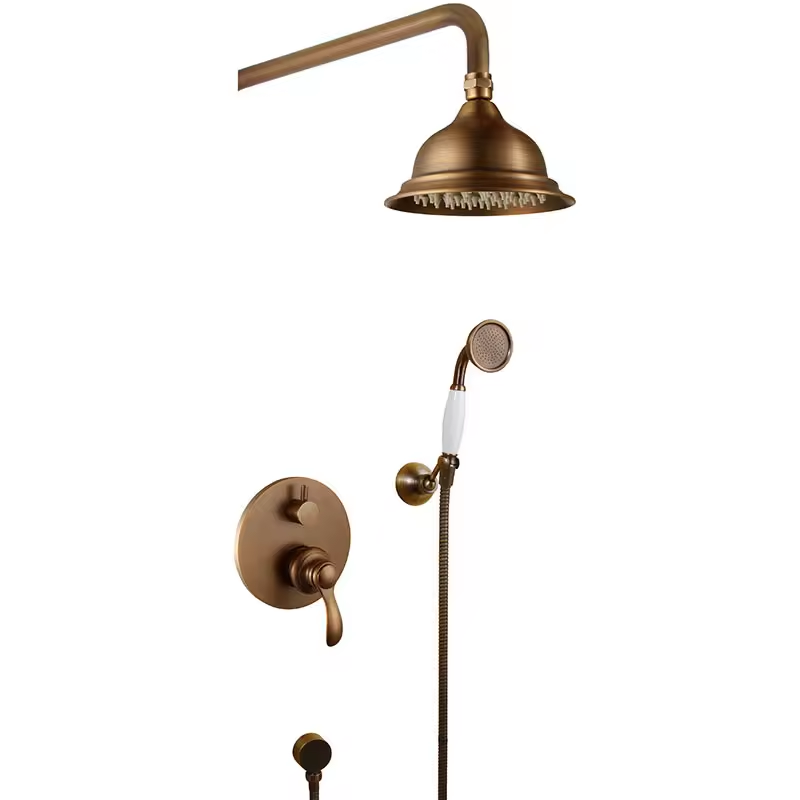 Modern Design Style Bathroom Shower Set Antique Brass Wall Mount Shower Faucet Combo Trim Kit