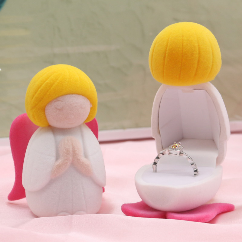Customization Angel Shape Velvet Jewelry Holder Cute Velvet Lined Box