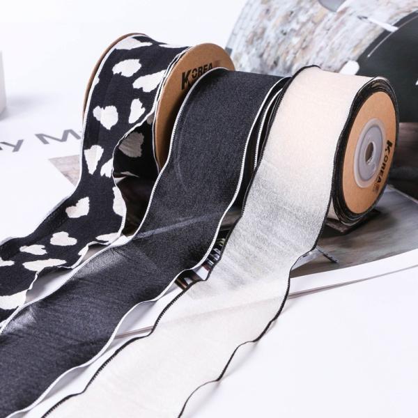 100m High Tenacity Shiny Black and White Border Snow Textile Belt DIY Bow Hair Accessories for Flower Shop Packaging Gift Box