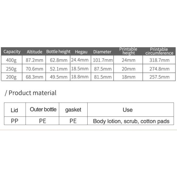 200g 250g 400g Plastic Body Butter Jars PE Scrub & Mud Film Container Refillable Cosmetic Jars For Face Cream & Skincare Products