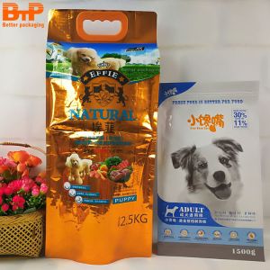 Custom Sizes and Logo Smell Proof Stand up Pouch Pet Treat Food Gusset Bag With Plastic Handle for 20 kg Dog Food Packaging