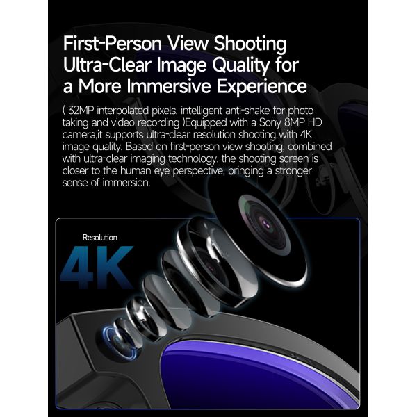 W630 Smart Glasses 1080P Camera IP66 Waterproof AI Voice Wake-up Image Stabilization Magnetic Charging Real-time Translation