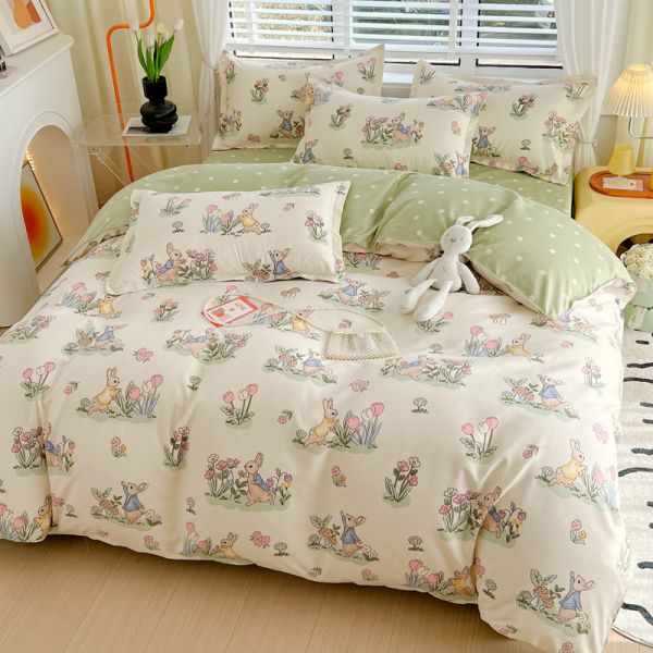 200TC Washed Cotton Luxury Printed Polyester Duvet Cover Bed Sheet Bedding Set for King