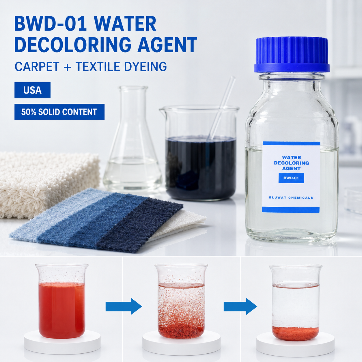 BWD-01 Water Decoloring Agent with 50% Solid Content for Textile Wastewater Treatment Using Cationic Polymer