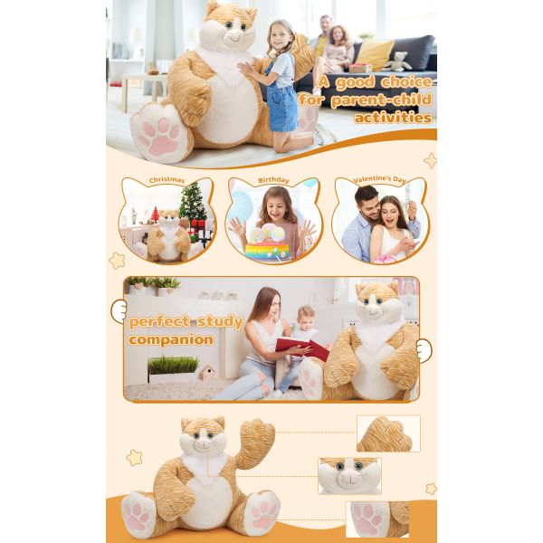 MaoGoLan 20lbs Jumbo Fluffy Plush Cat Toy 39.3 Inches Huge Big Fat Orange Cat Stuffed Animal Cute Oversized Soft Toys Kids Girls