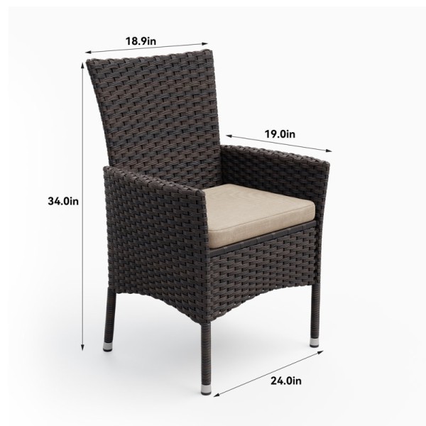 Commercial UV-Resistant PE Rattan Outdoor Dining Set with Tempered Glass Tabletop and Powder-Coated Aluminum Frame